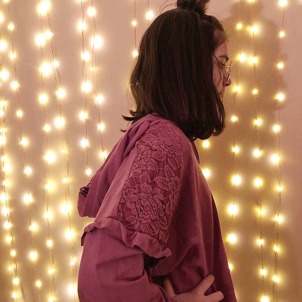 faded pink oversized laced/ruffled hoody